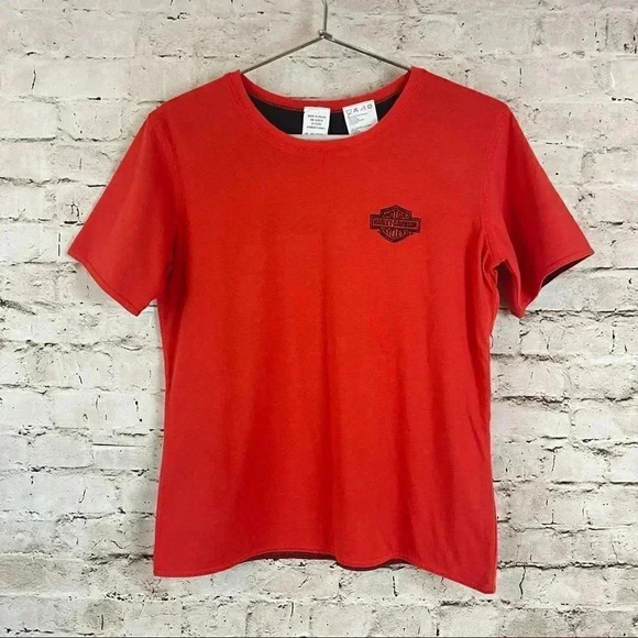 Harley Davidson Motorcycles Women's Small Reversible T Tee Shirt Embroidered Sm - Picture 1 of 8